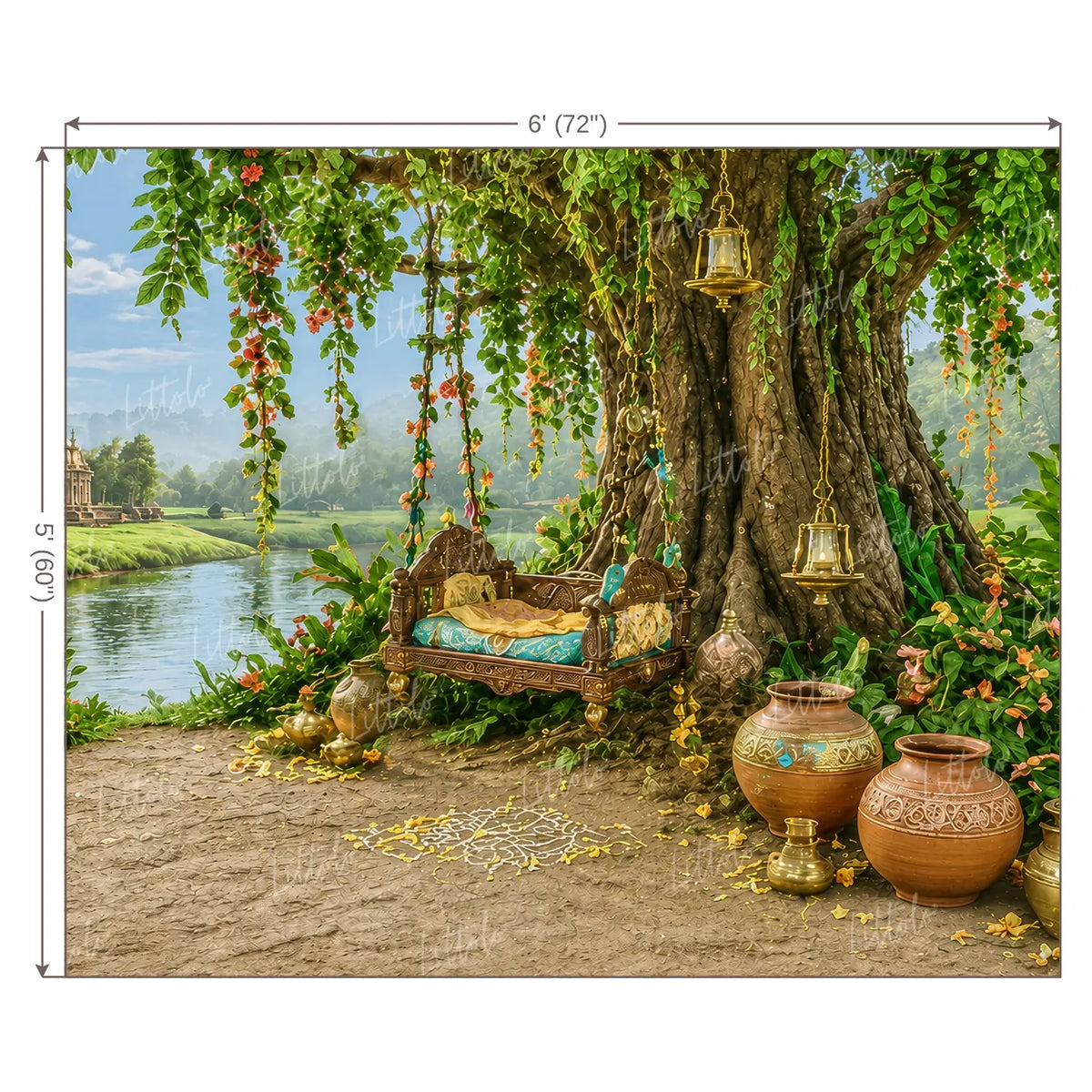 LB1645W Divine Vrindavan Forest Jhula Wall Backdrop