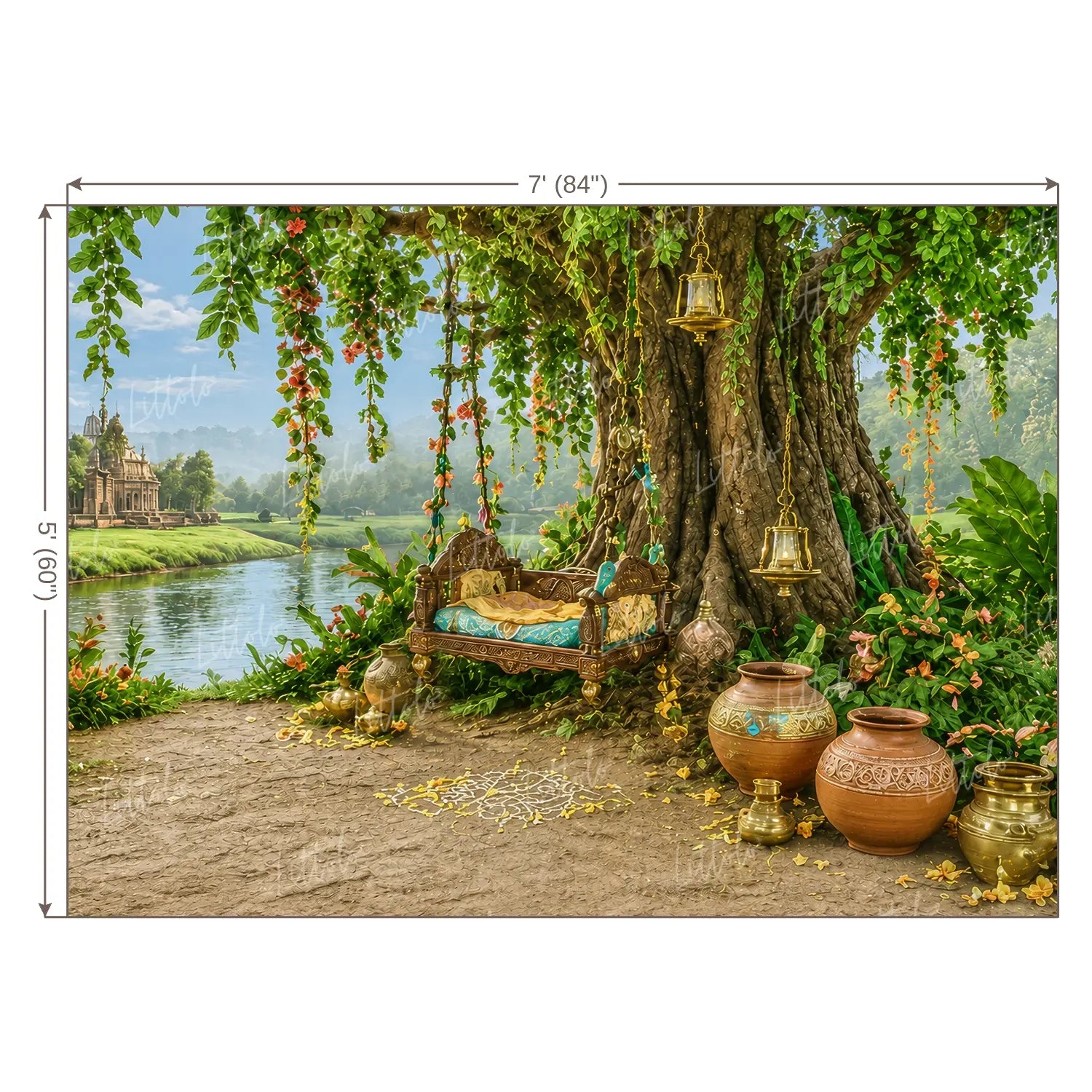 LB1645W Divine Vrindavan Forest Jhula Wall Backdrop