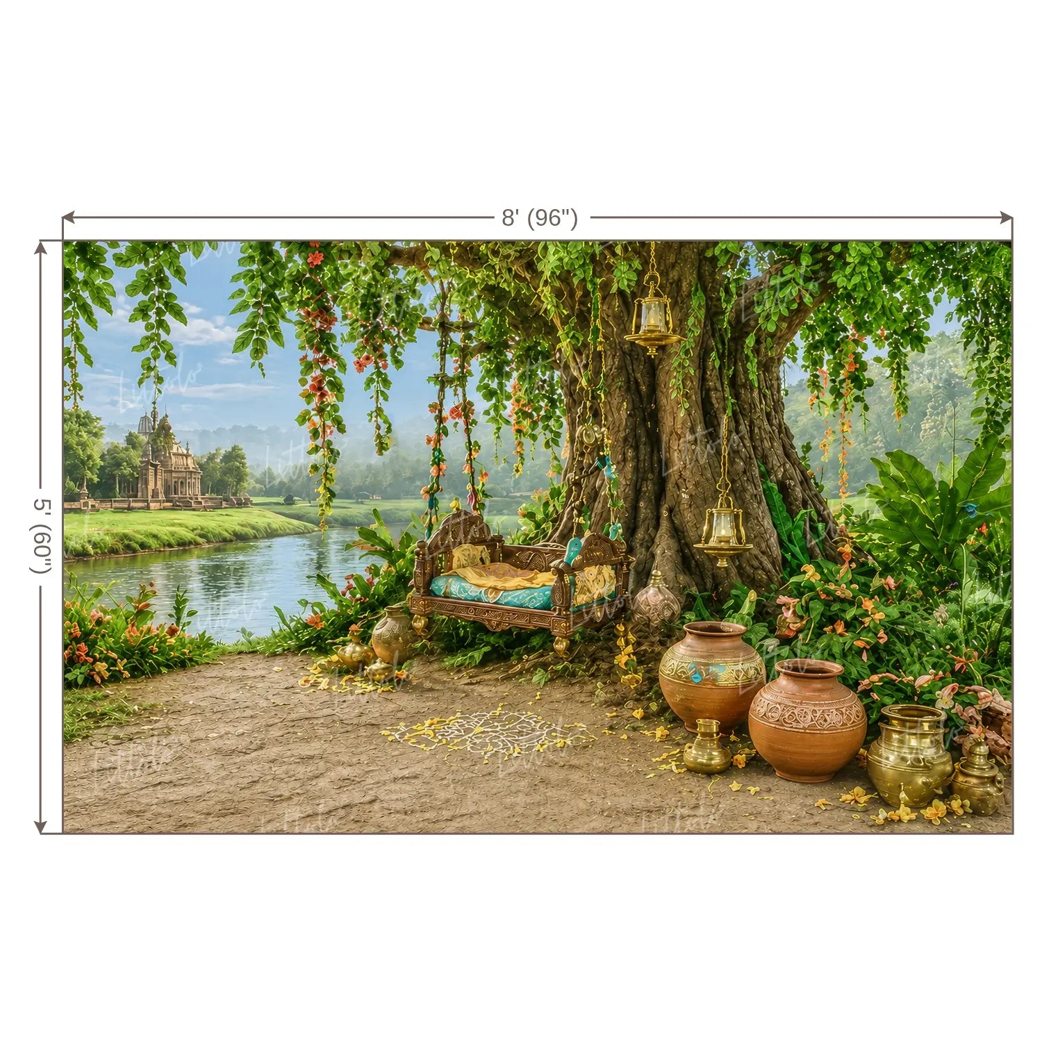 LB1645W Divine Vrindavan Forest Jhula Wall Backdrop