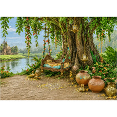 LB1645W Divine Vrindavan Forest Jhula Wall Backdrop