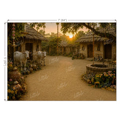 LB1646W Divine Krishna Nandgaon Village Wall Backdrop