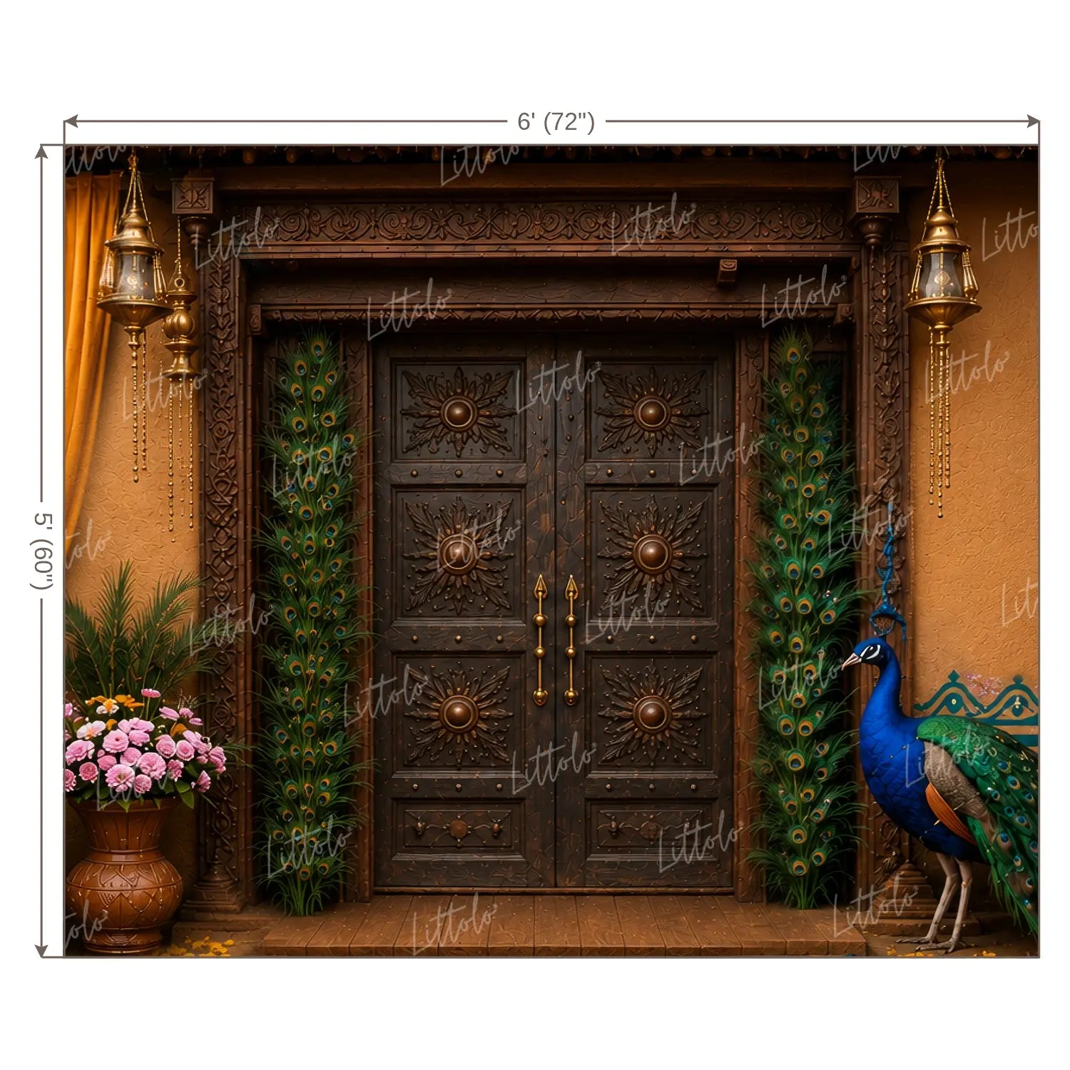 LB1647W Divine Peacock Heritage Door Wall Backdrop