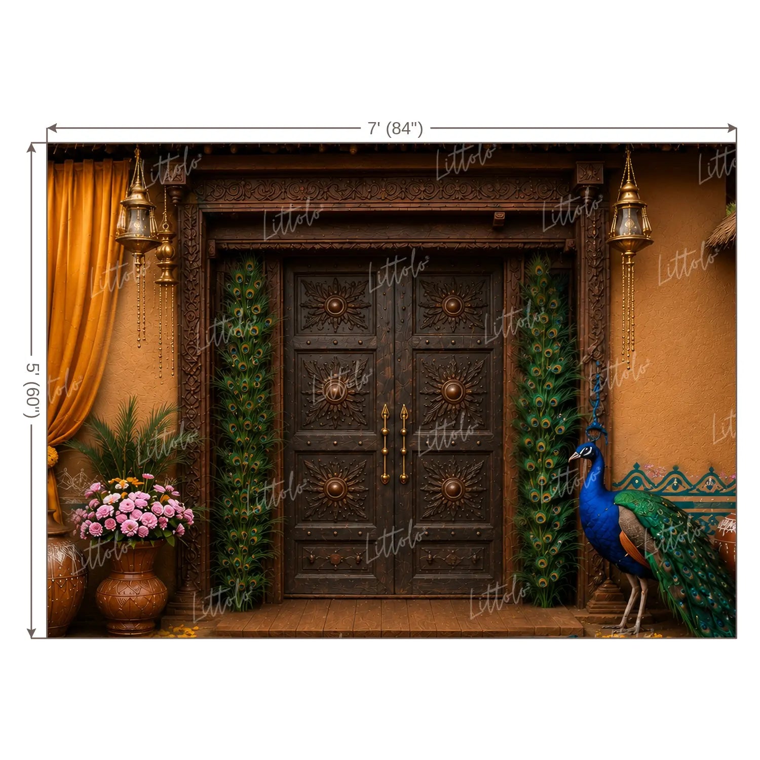 LB1647W Divine Peacock Heritage Door Wall Backdrop