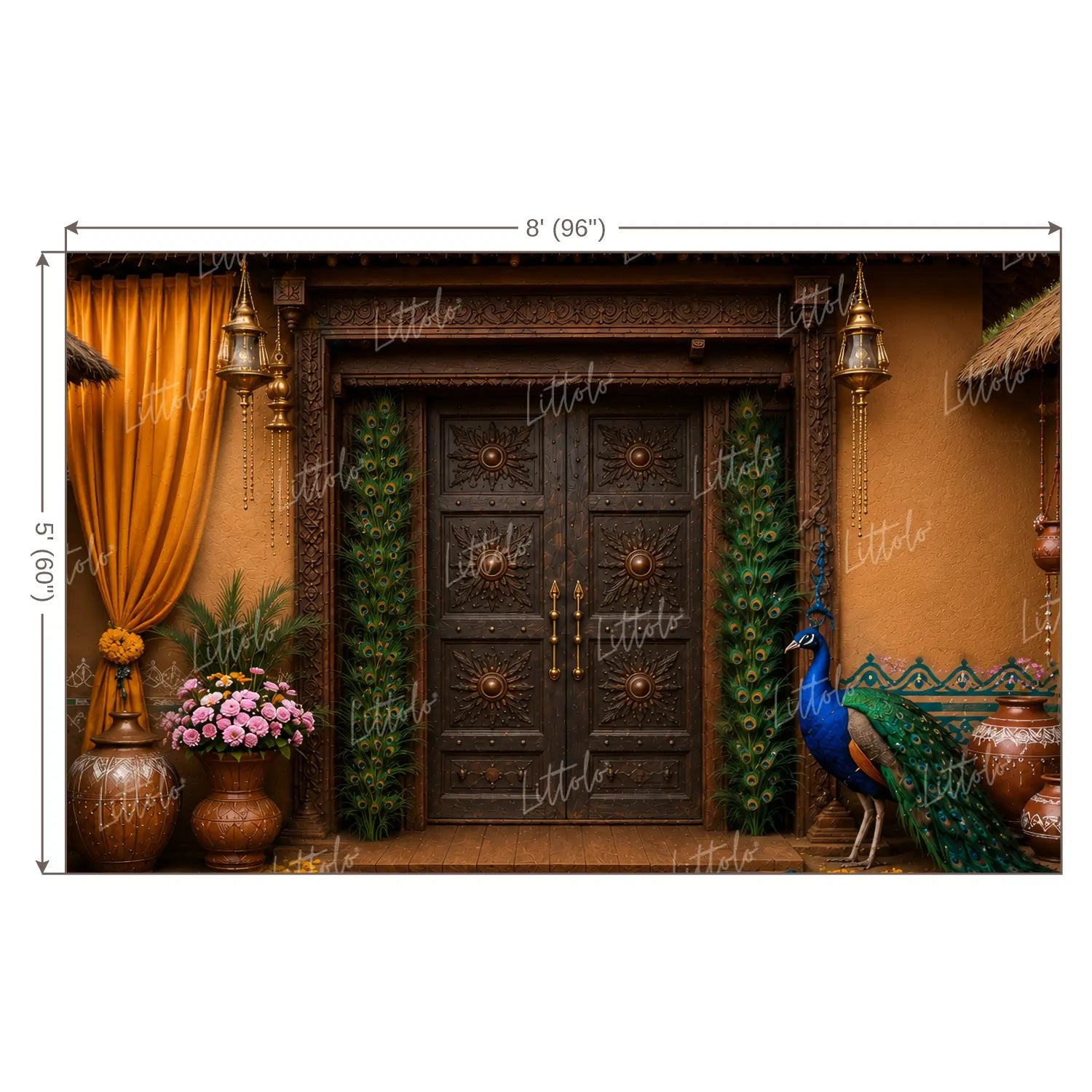 LB1647W Divine Peacock Heritage Door Wall Backdrop