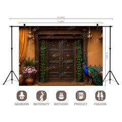 LB1647W Divine Peacock Heritage Door Wall Backdrop