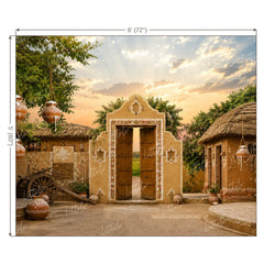 LB1648W Divine Krishna Gokul Village Entrance Wall Backdrop