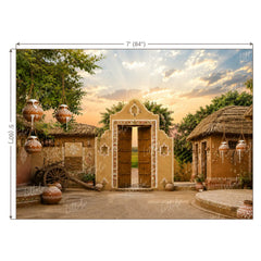 LB1648W Divine Krishna Gokul Village Entrance Wall Backdrop