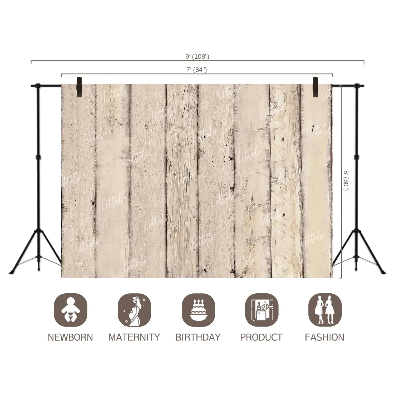 LB1657 Rustic Ivory Vertical Wooden Plank Backdrop