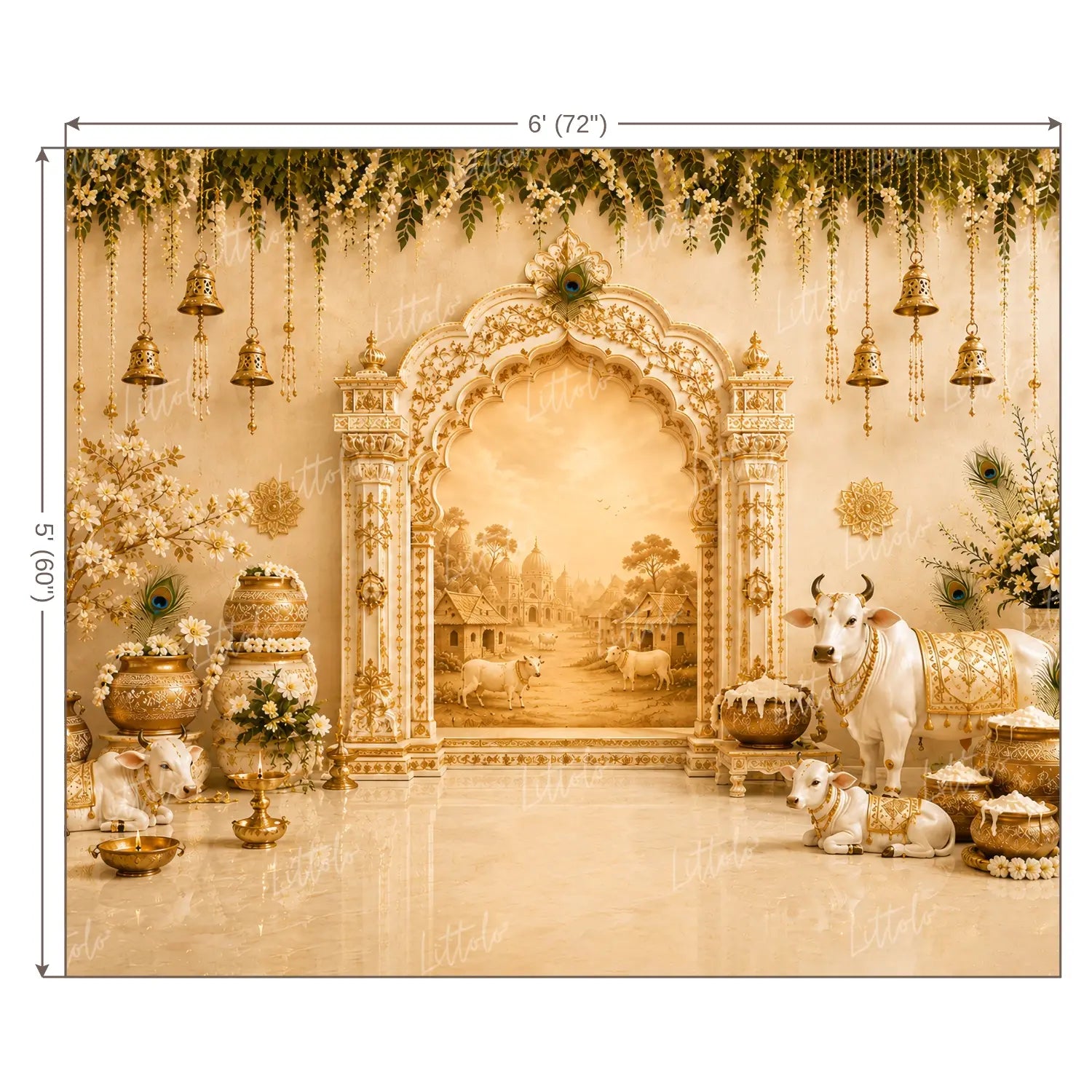 LB1658 Royal Cow & Peacock Krishna Janmastami Wall Backdrop
