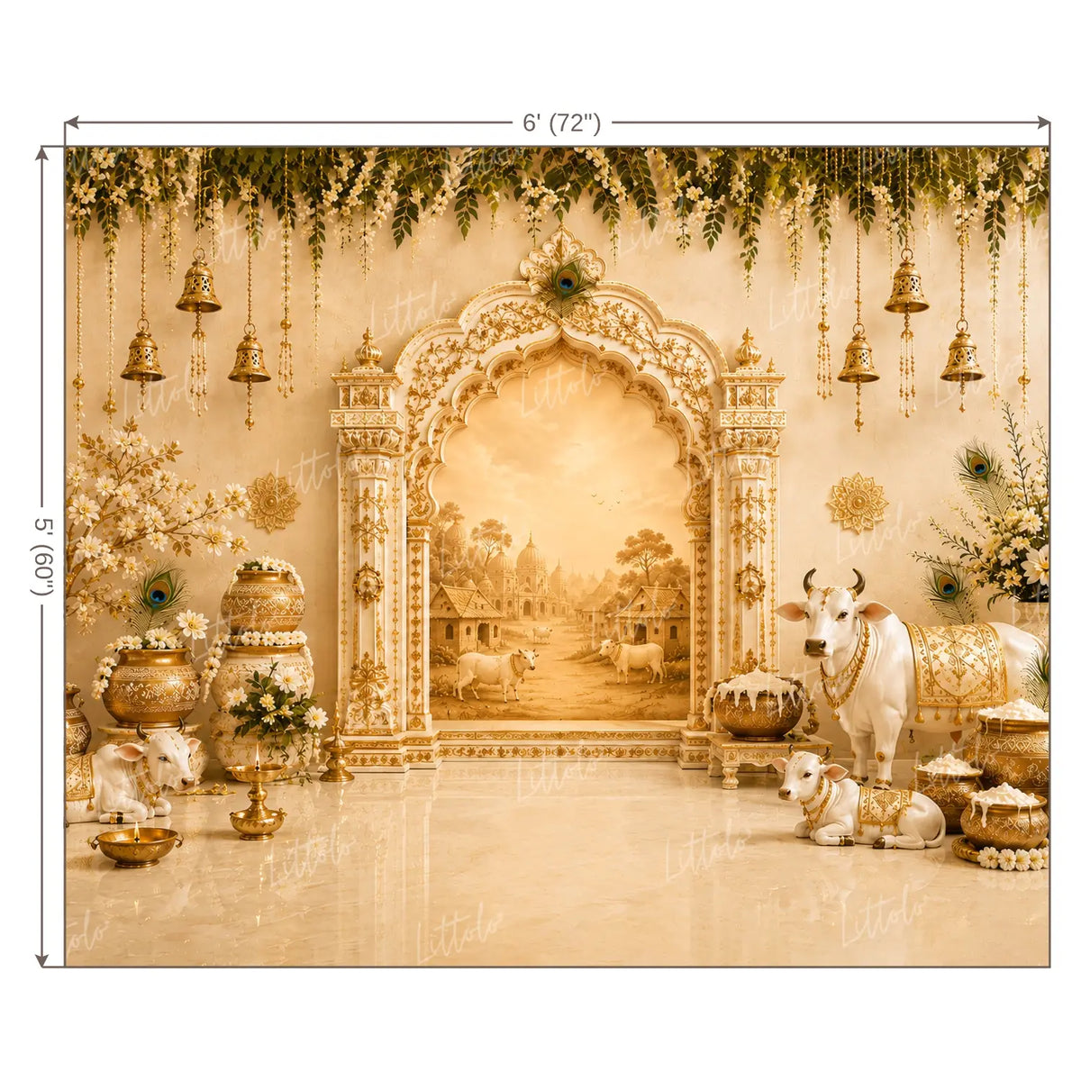 LB1658 Royal Cow & Peacock Krishna Janmastami Wall Backdrop