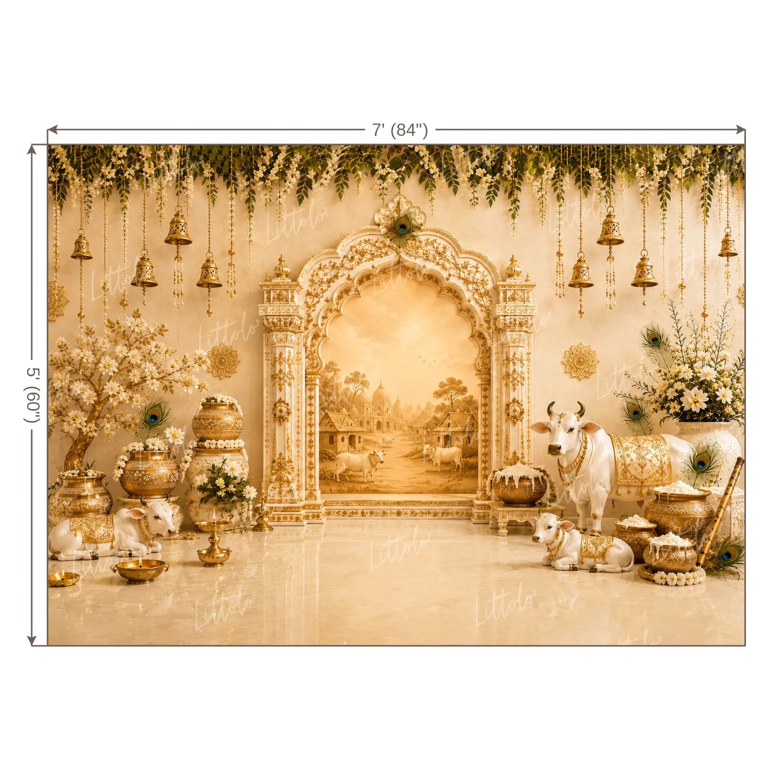 LB1658 Royal Cow & Peacock Krishna Janmastami Wall Backdrop
