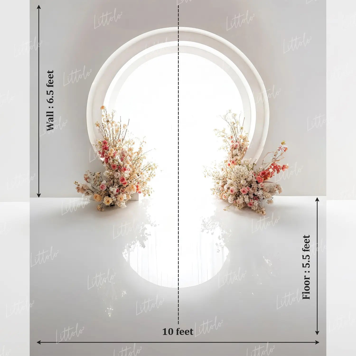 LB1662 White Floral Circle Arch Maternity Backdrop
