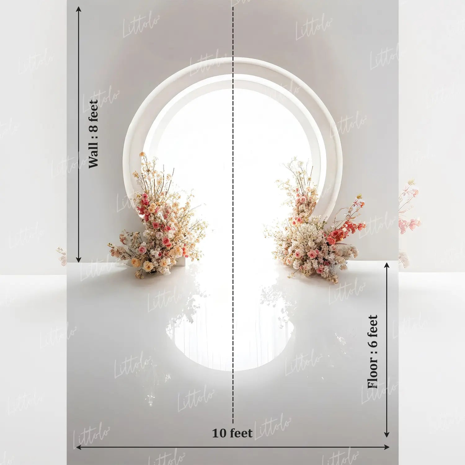 LB1662 White Floral Circle Arch Maternity Backdrop