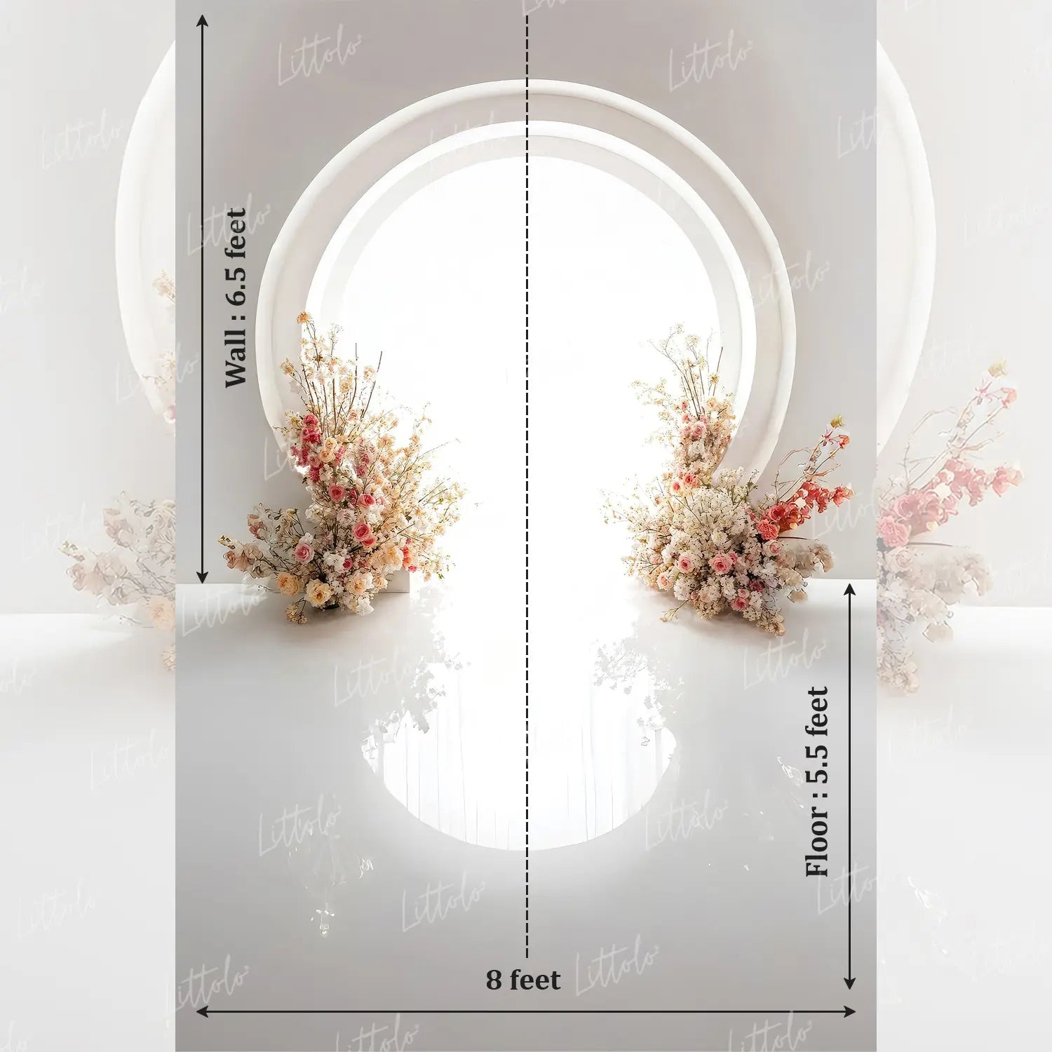 LB1662 White Floral Circle Arch Maternity Backdrop