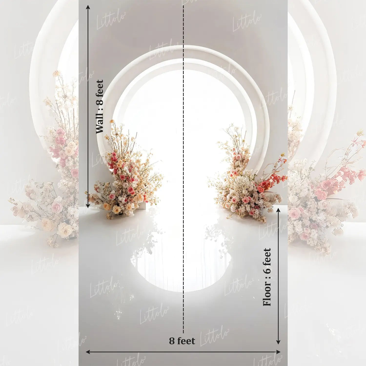 LB1662 White Floral Circle Arch Maternity Backdrop