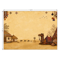 LB1663W Traditional Navratri Camel Village Wall Backdrop