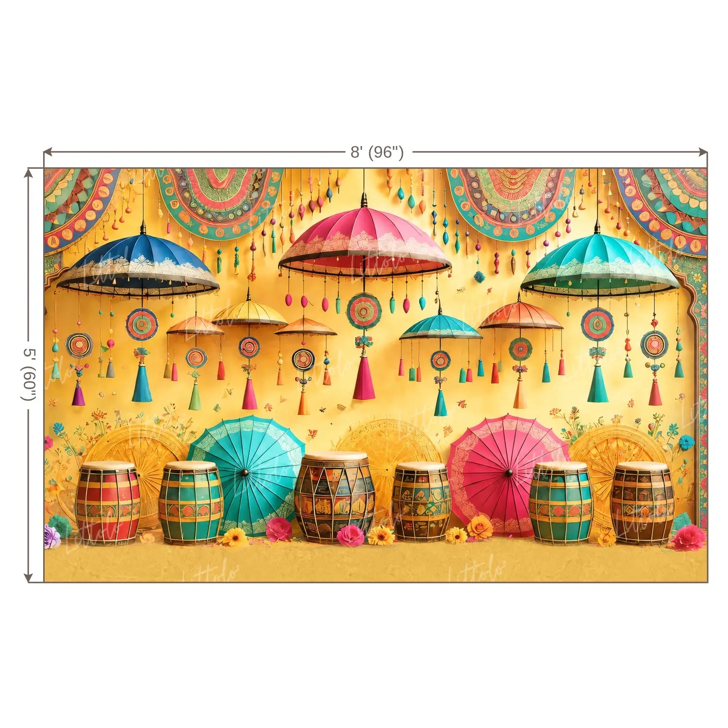 LB1665W Colorful Navratri Garba Festival Wall Backdrop