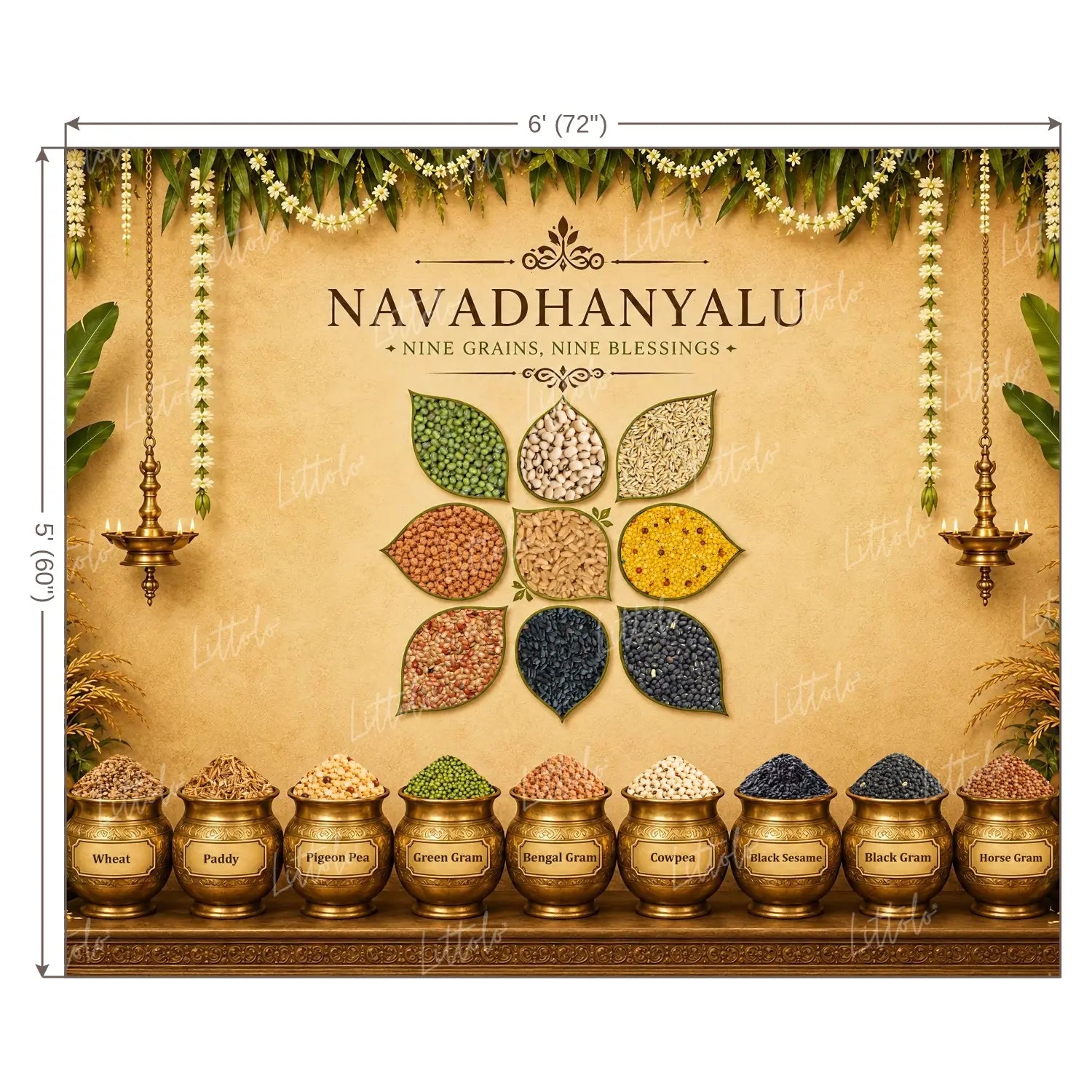 LB1672W Annaprashan Navadhanya Blessings Wall Backdrop