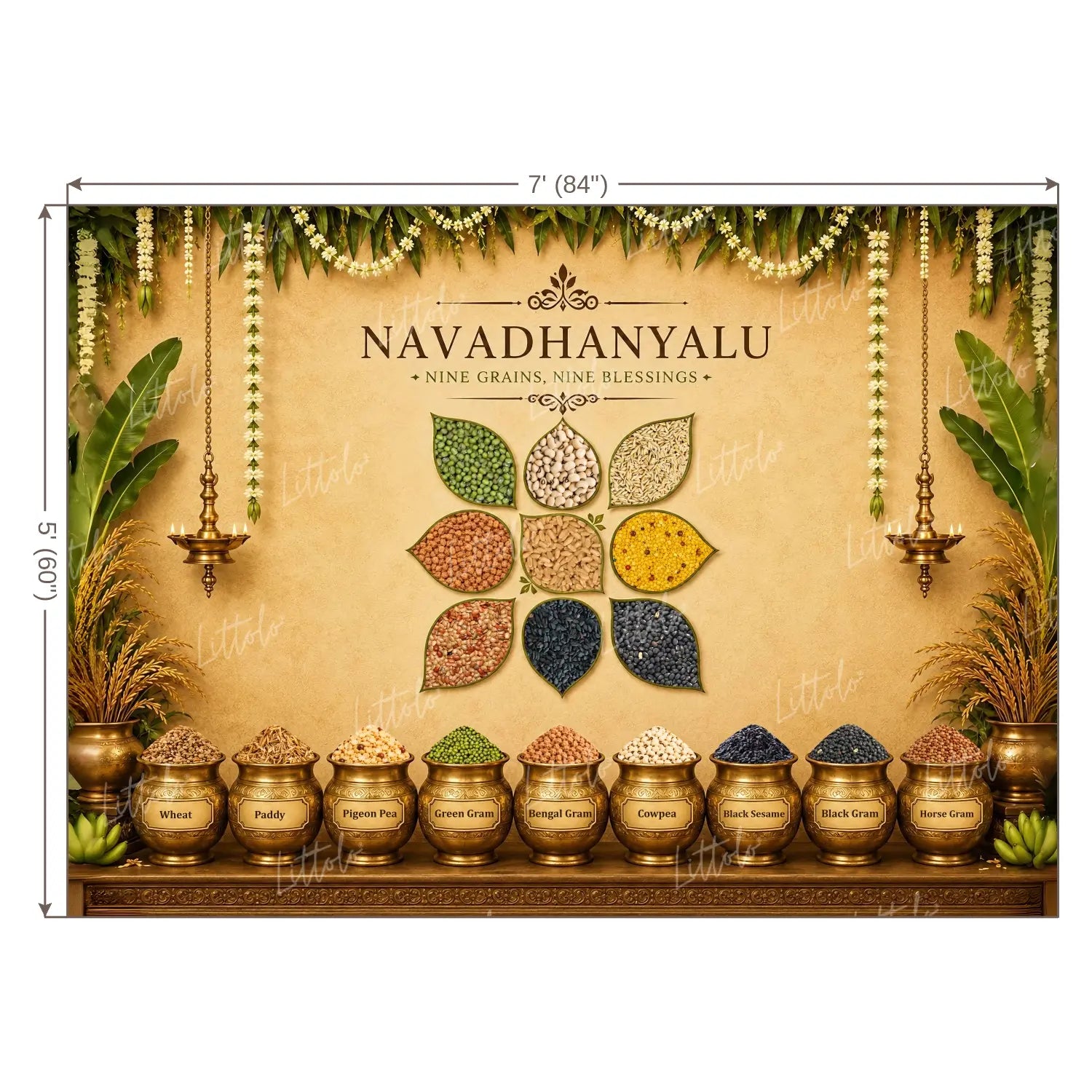 LB1672W Annaprashan Navadhanya Blessings Wall Backdrop