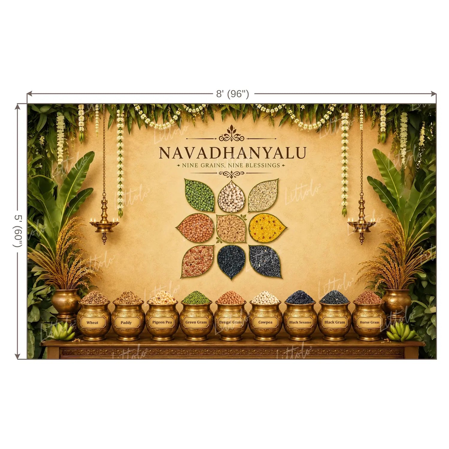 LB1672W Annaprashan Navadhanya Blessings Wall Backdrop