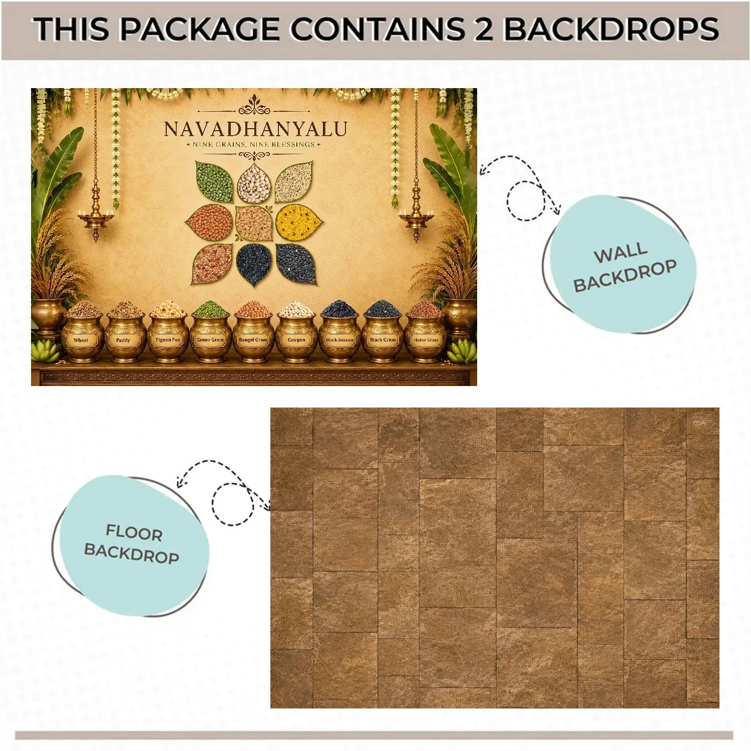 LB1672C Annaprashan Navadhanya Blessings Floor & Wall Duodrop (2 Pcs)