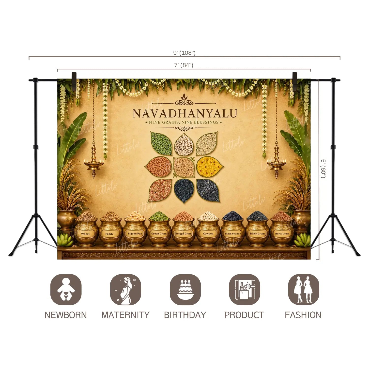 LB1672C Annaprashan Navadhanya Blessings Floor & Wall Duodrop (2 Pcs)