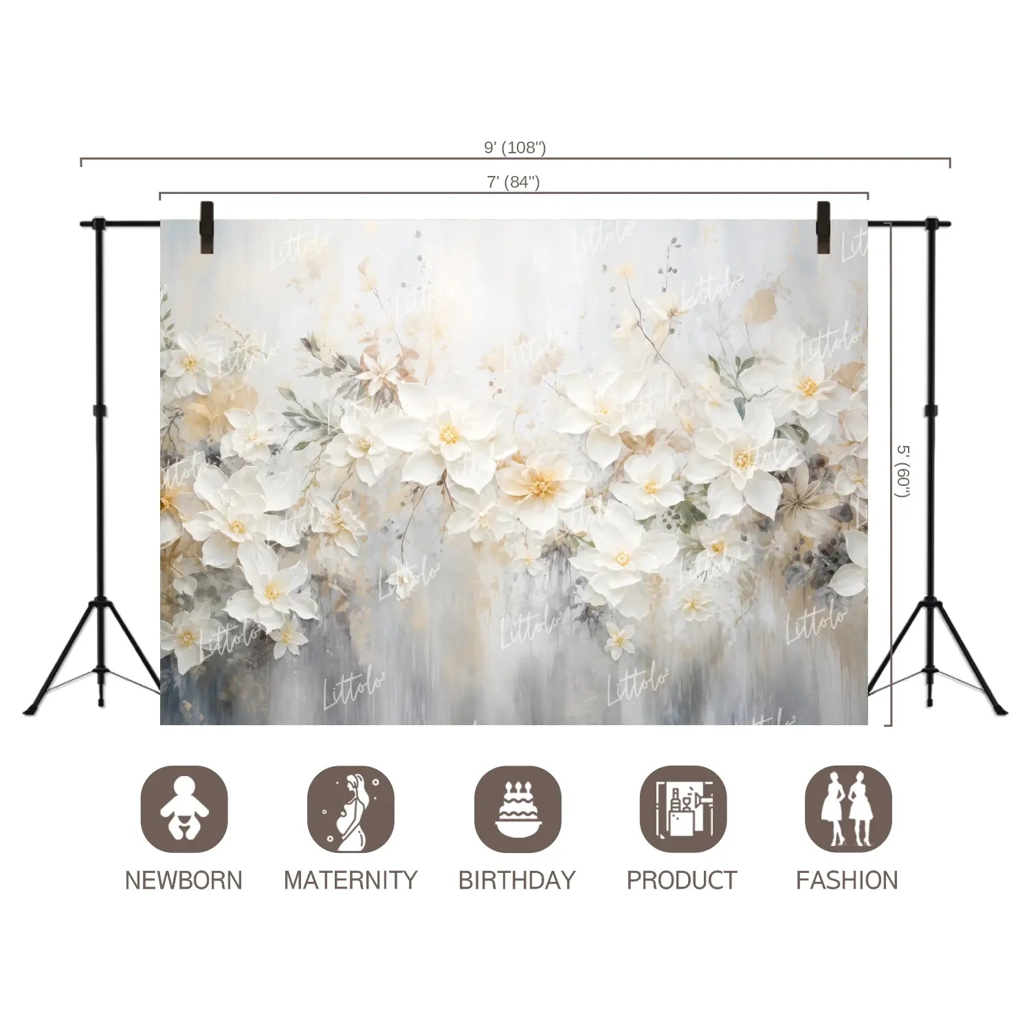 LB1679 Foggy Grey Floral Backdrop