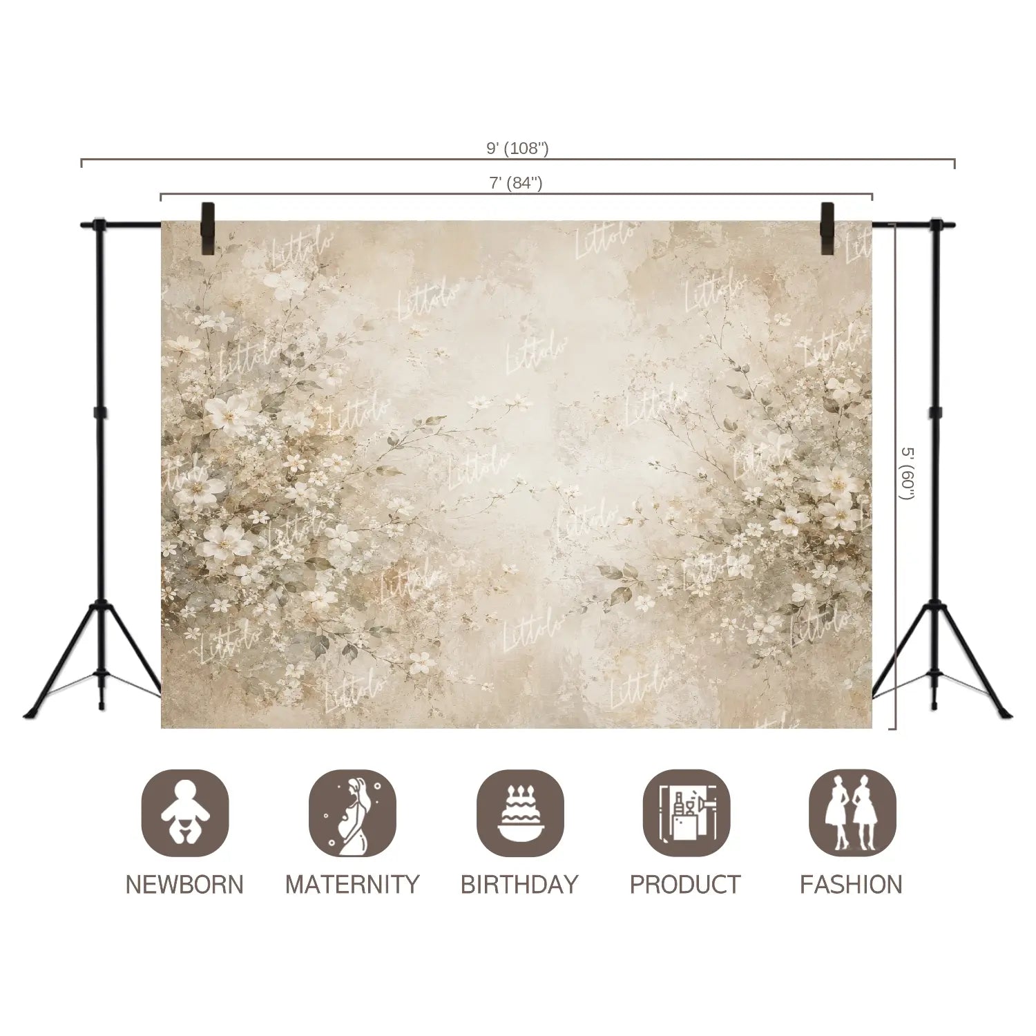LB1692 Vintage Ivory Floral Backdrop