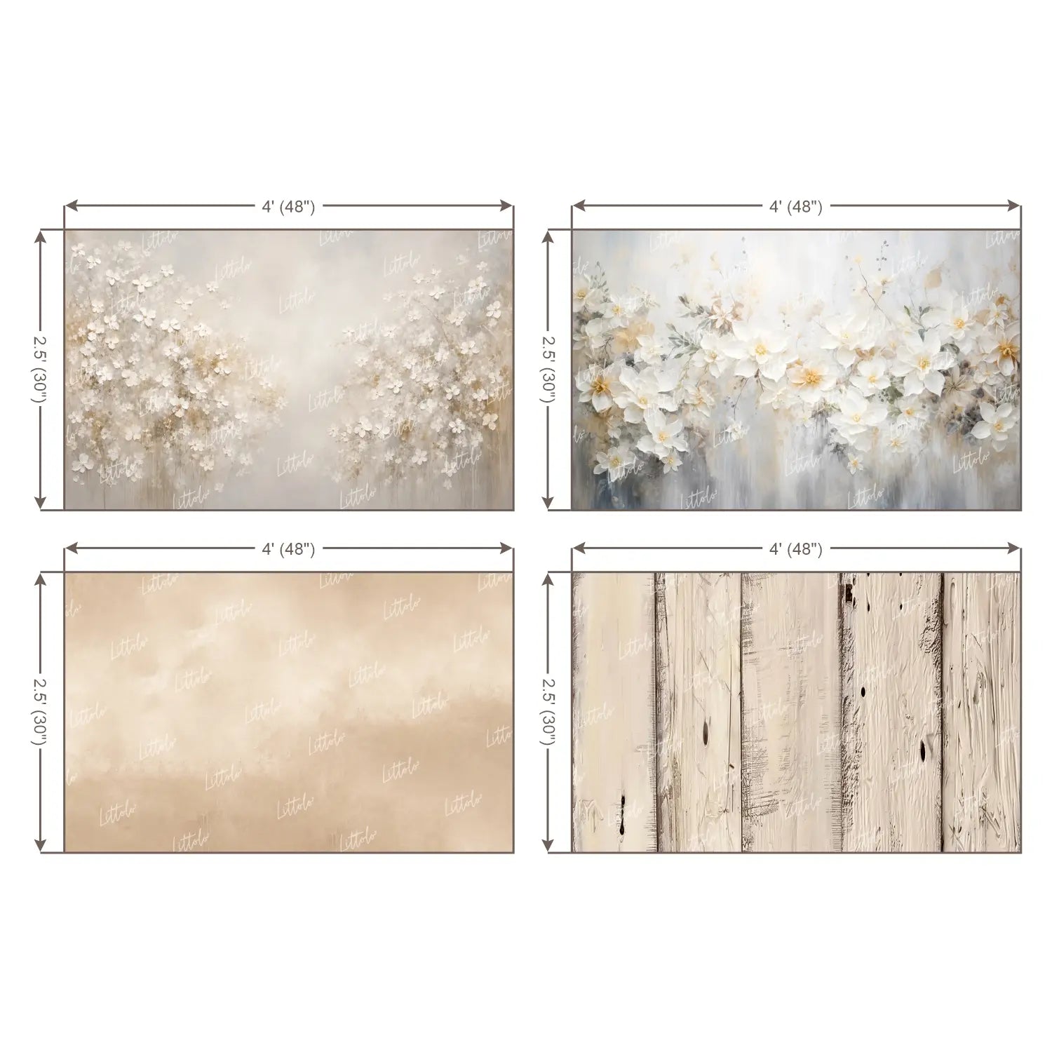 LB1694 Ivory Bloom & Rustic Elegance Newborn Backdrop Combo