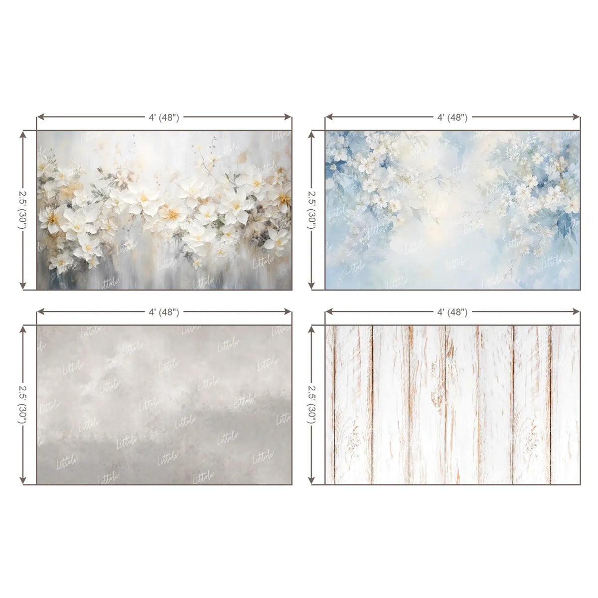 LB1696 Grey Sky Bloom & Rustic White Texture Elegance Newborn Backdrop Combo