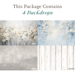 LB1696 Grey Sky Bloom & Rustic White Texture Elegance Newborn Backdrop Combo