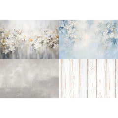 LB1696 Grey Sky Bloom & Rustic White Texture Elegance Newborn Backdrop Combo