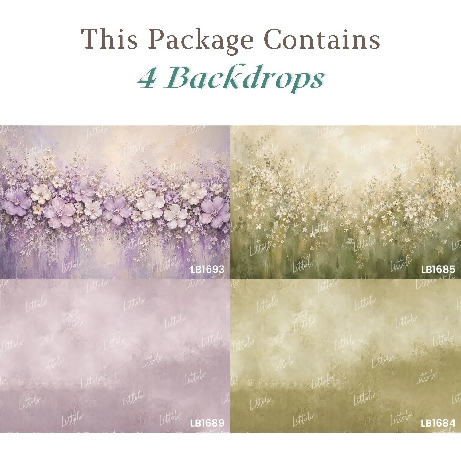LB1699 Lavender & Green Floral Serenity Newborn Backdrop Combo