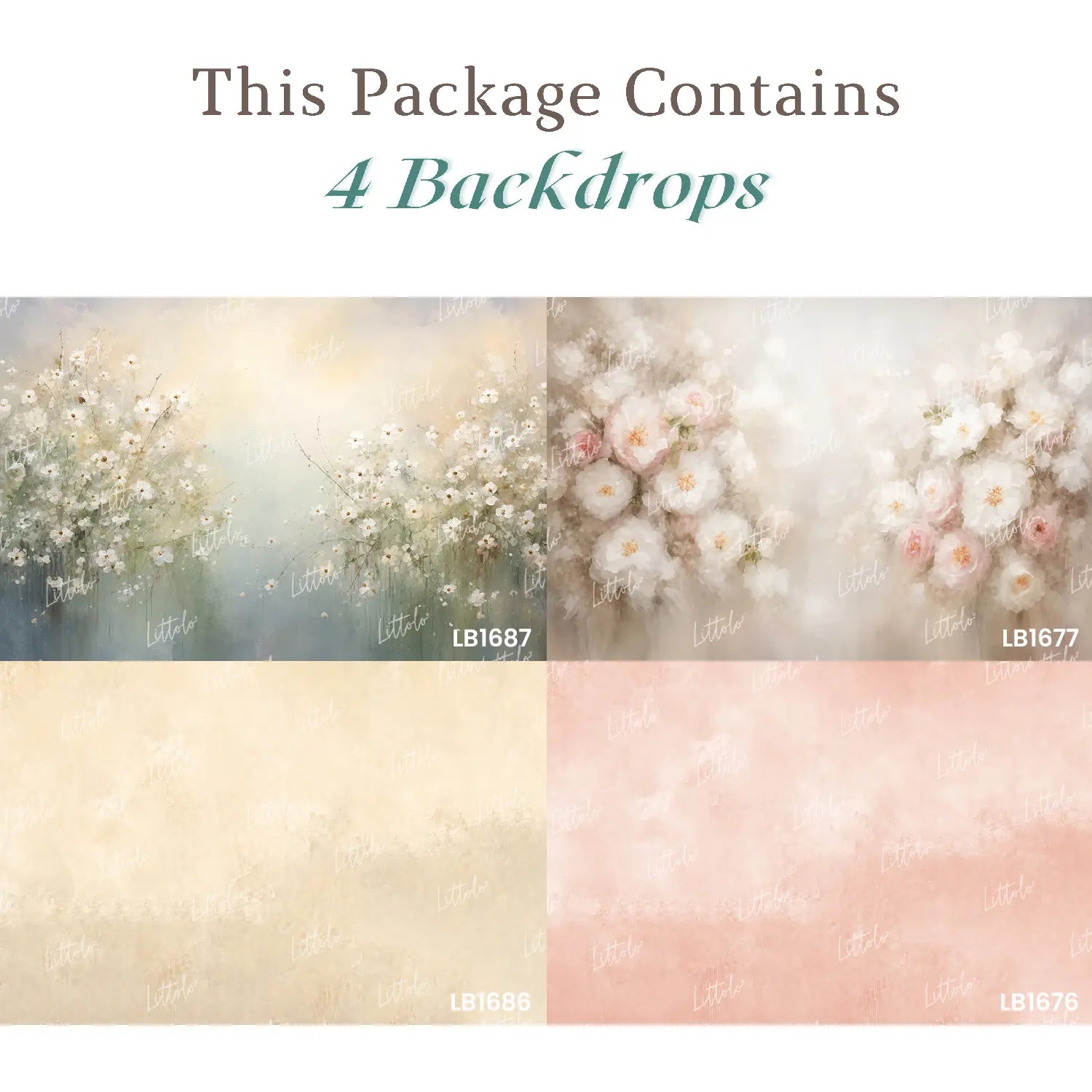 LB1700 Soft Sage Floral Garden Newborn Backdrop Combo
