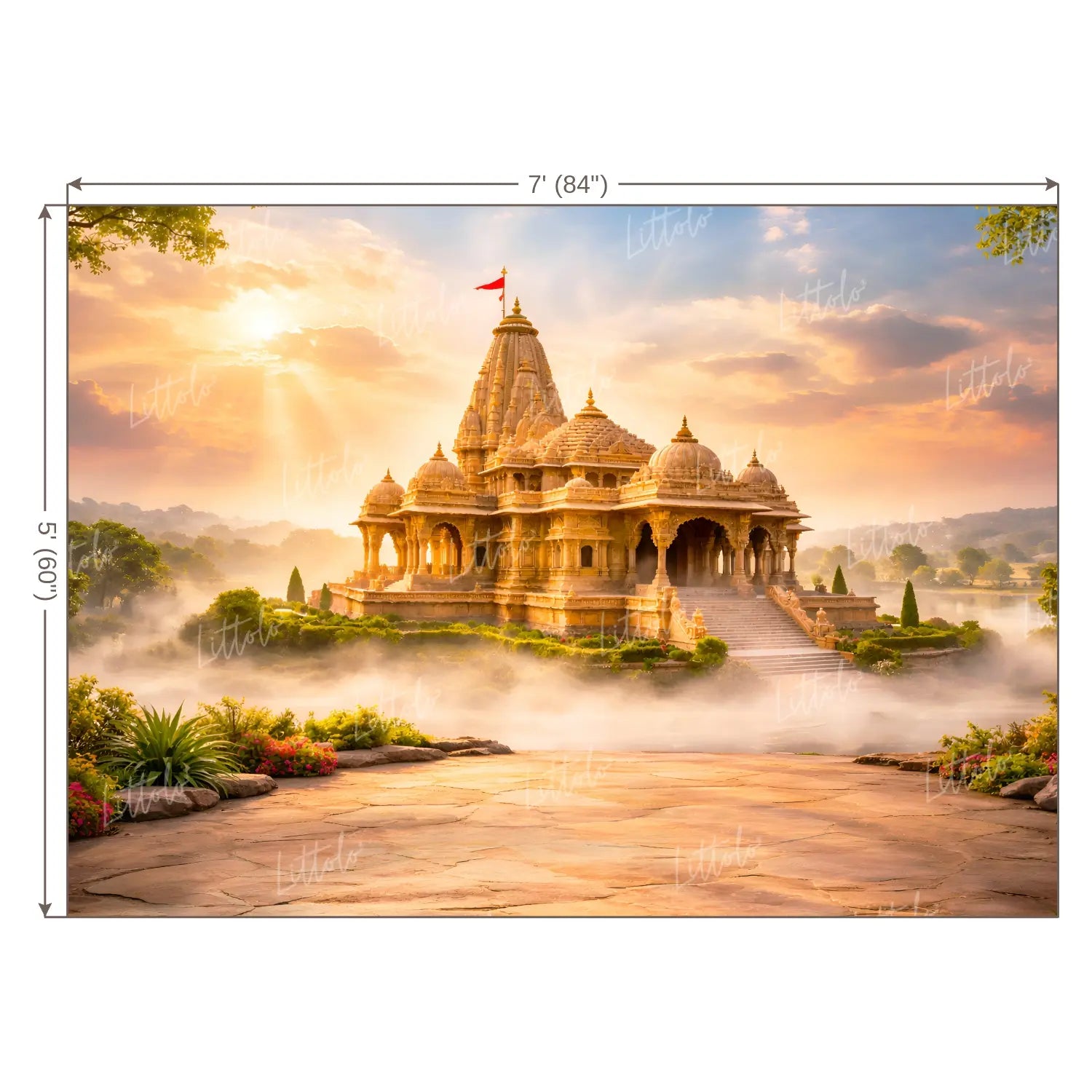 LBW1595 Divine Ayodhya Sunrise Ram Navami Temple Only Wall Backdrop