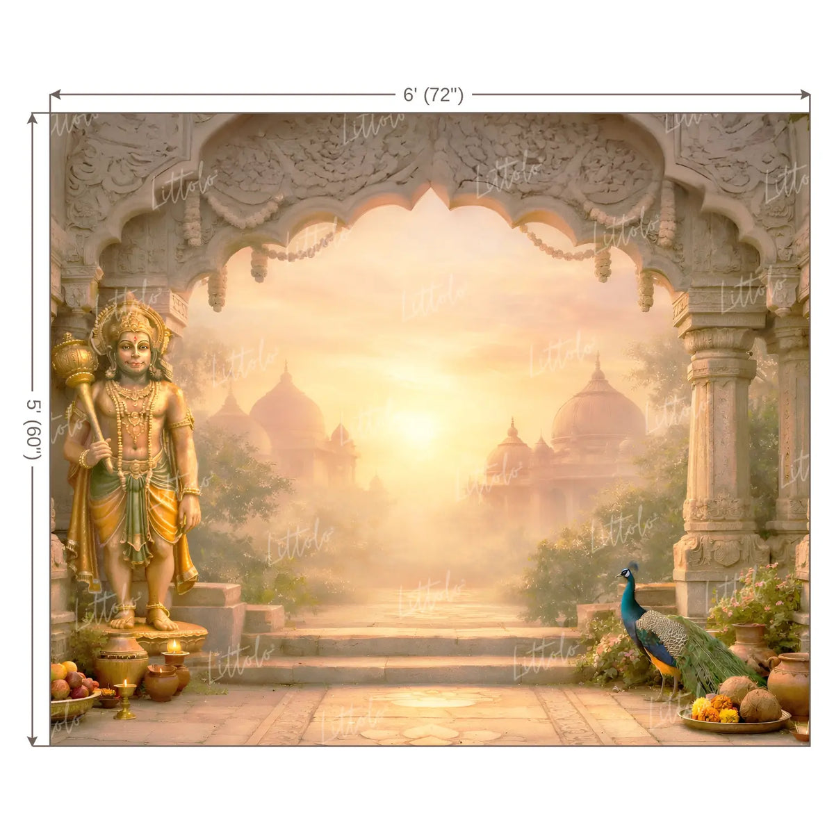 LB1596W Ayodhya Lord Hanuman Ram Navami Wall Backdrop