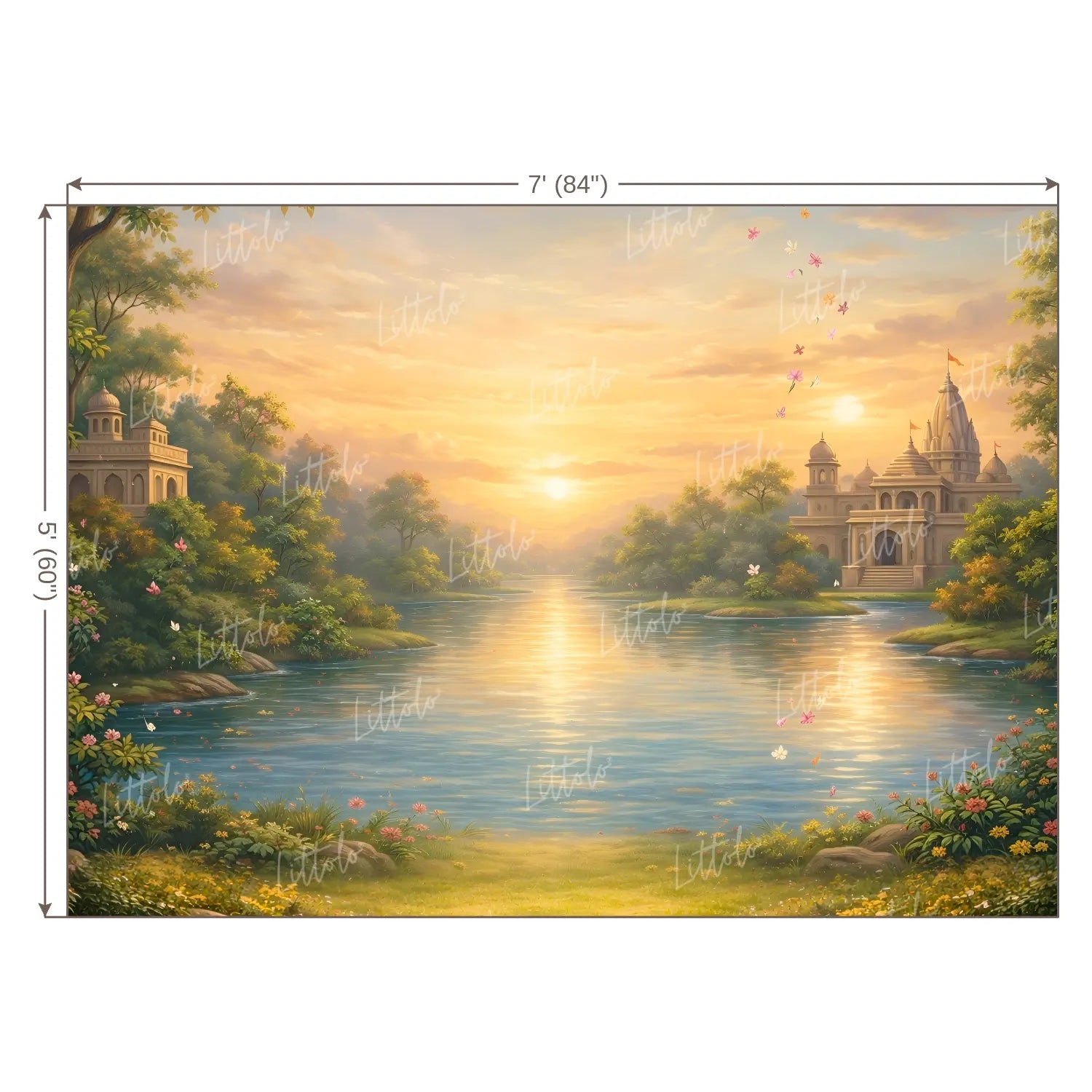 LB1608W Vrindavan Yamuna Ghat Sunrise Wall Backdrop