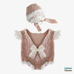 Baby Girl Romper Dress and Bonnet SR008 | Set of 2 | NB | Caramel