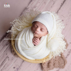 Baby Sleep Hat and Wrap SR013 | Set of 2 | 3M | Milky White