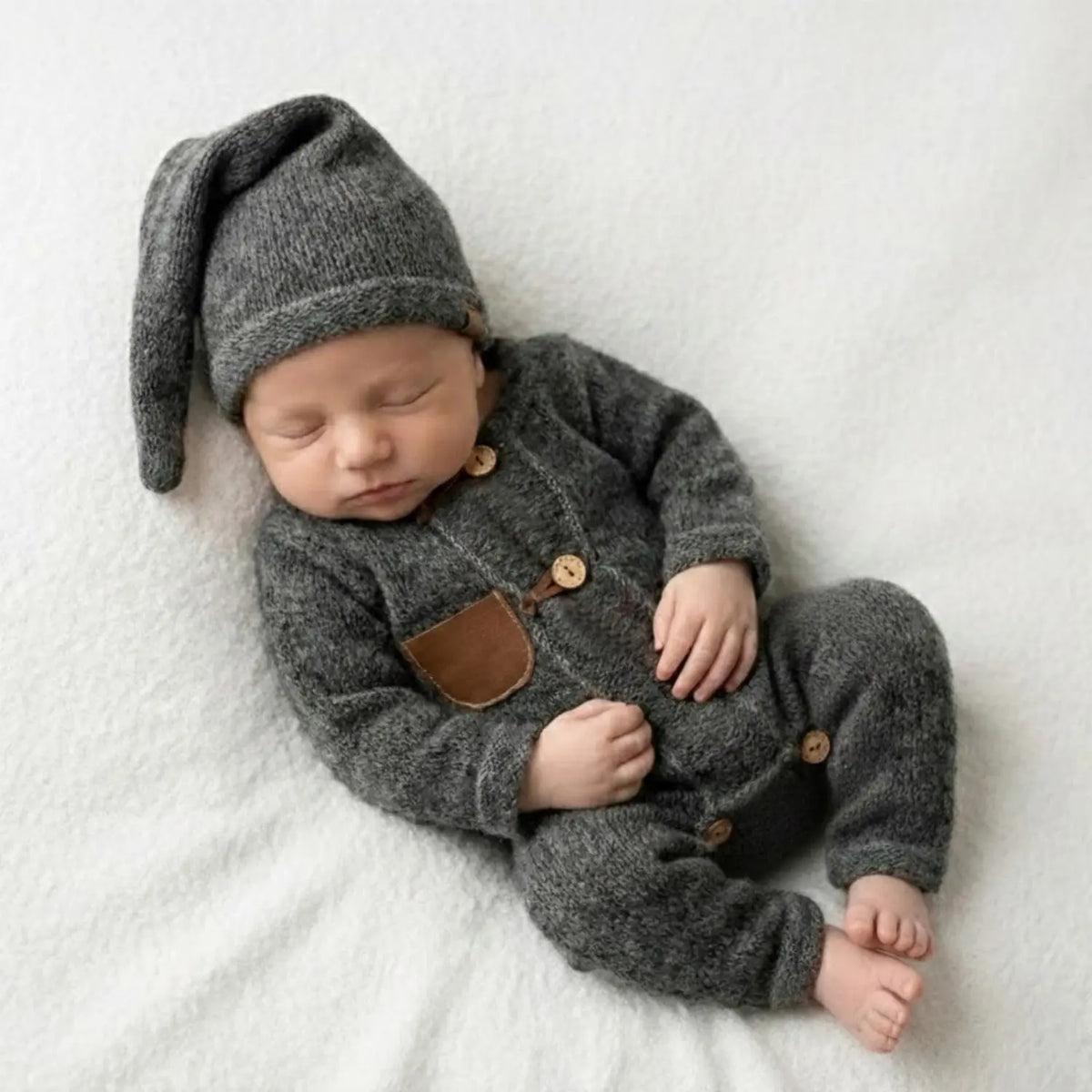 Baby Body Suite with Two Hats Style 2 SR014 | Set of 3 | NB | Grey