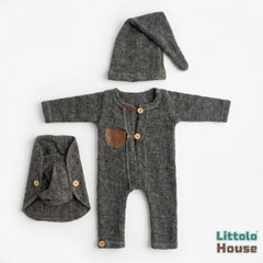 Baby Body Suite with Two Hats Style 2 SR014 | Set of 3 | NB | Grey
