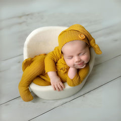 Baby Romper and Sleep Hat SR017 | Set of 2 | 2M | Mustard