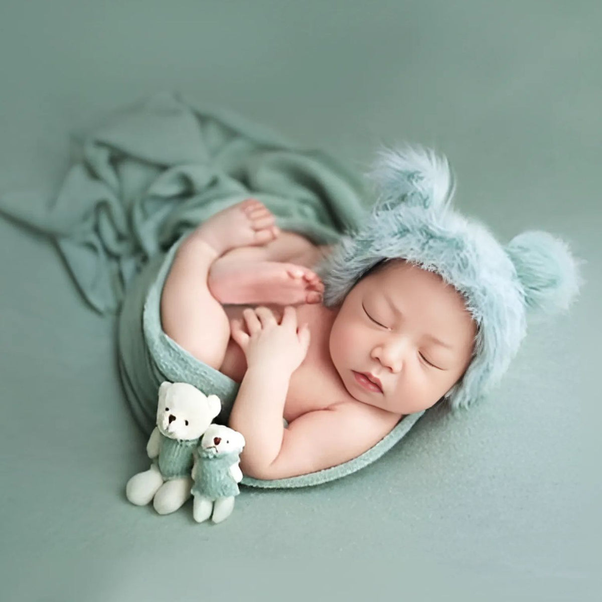 Baby Crochet Mohair Bonnet with Wrap and Teddy SR025 | Set of 3 | 3M | Turkish Blue