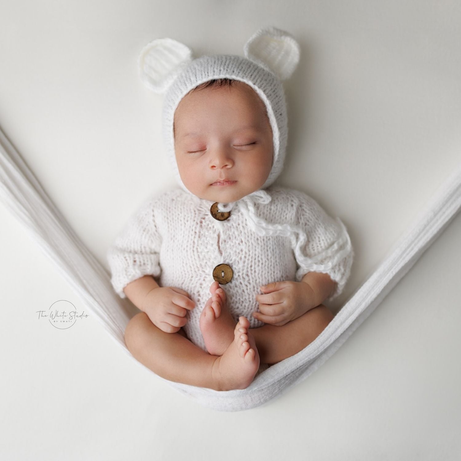 Order White Crochet Romper Bonnet with Ears Stylish Cute