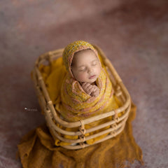 Baby Knitted Wrap with Knitted Bonnet Set of 2 SR083 | NB | Mustard