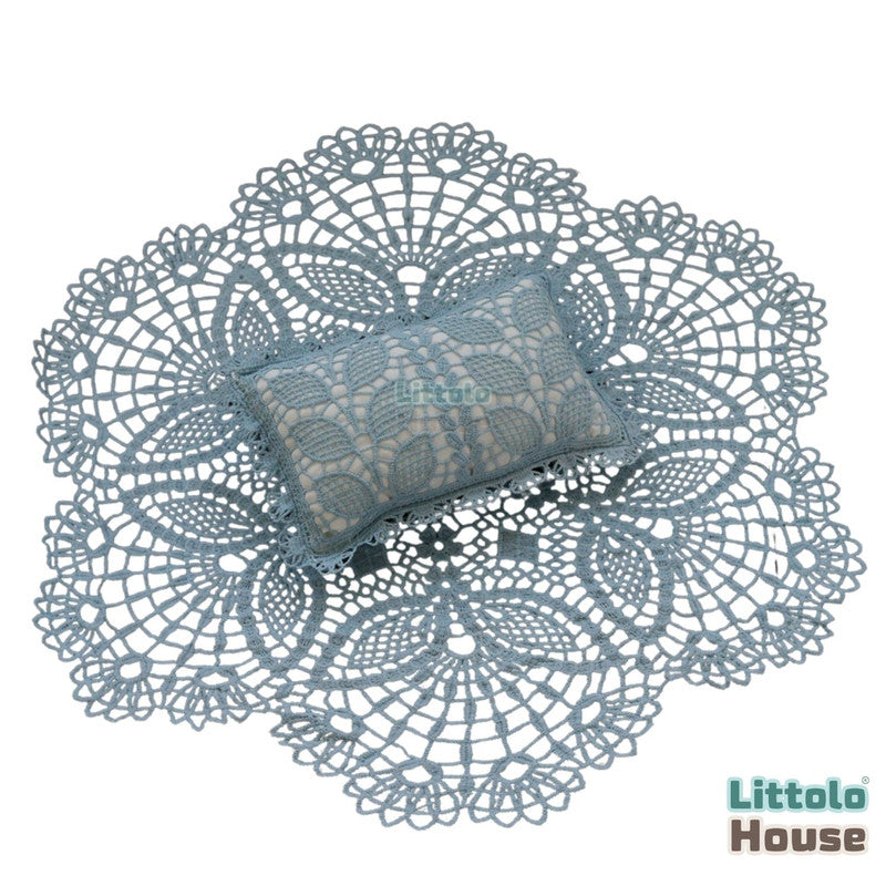 Baby Handmade Crochet Lace Round Doilies Layer with pillow SR093 | NB | Teal