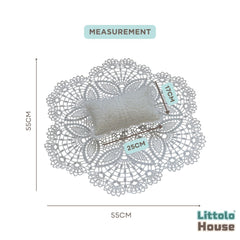 Baby Handmade Crochet Lace Round Doilies Layer with pillow SR093 | NB | Off White