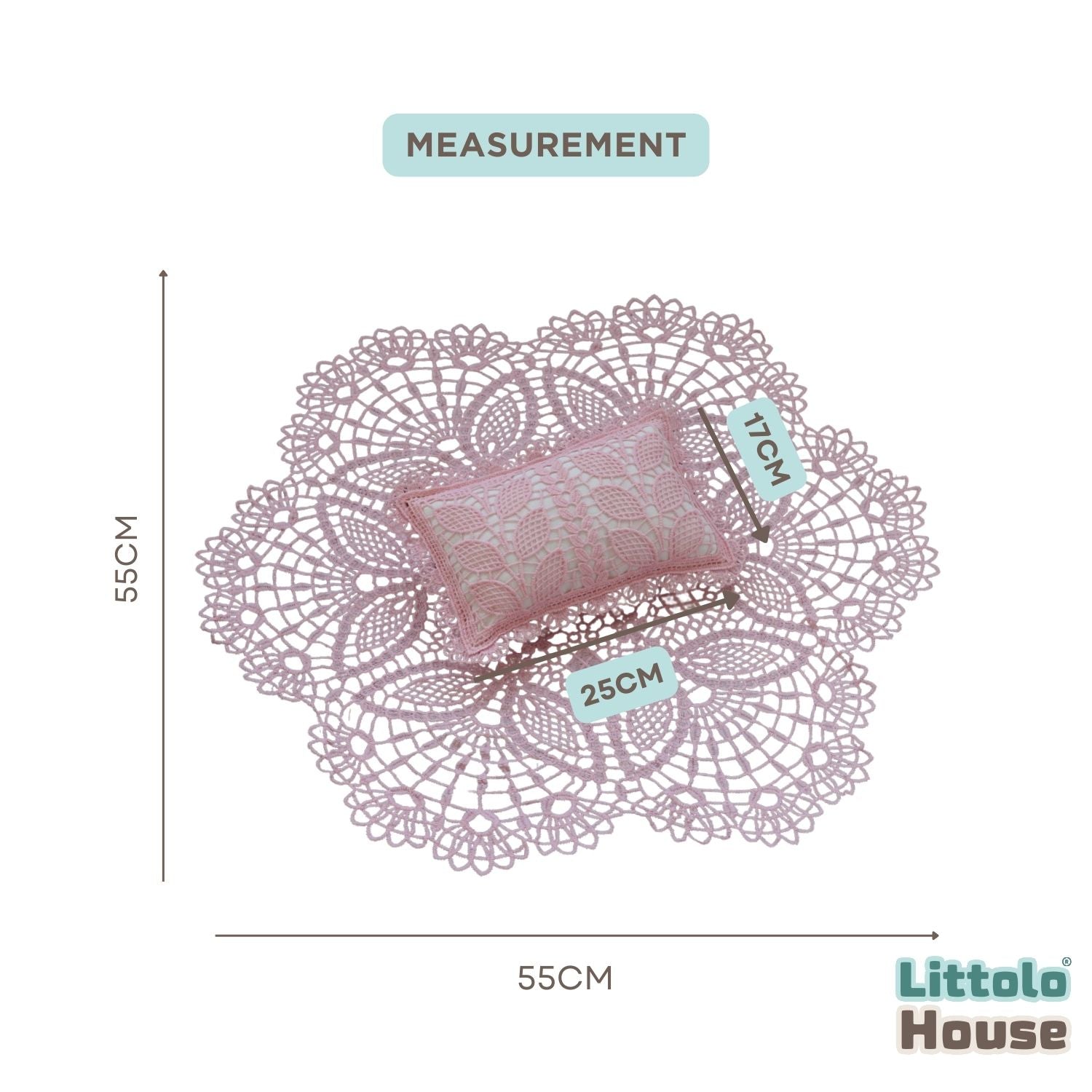 Baby Handmade Crochet Lace Round Doilies Layer with pillow SR093 | NB | Baby Pink