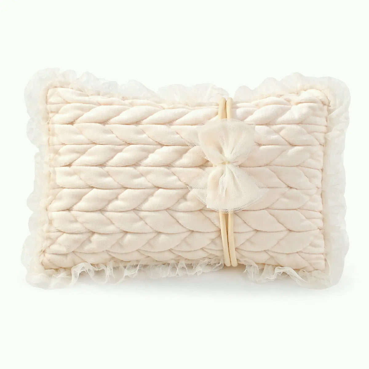 Baby Velvet Braided Posing Pillow with Bow Headband SR100 | NB | Beige