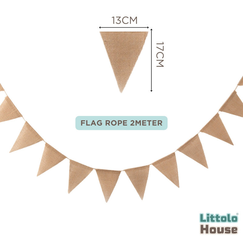 Boho Triangle Pennant Banner, Rustic Burlap Bunting Swallowtail Flags D083 Set of 1 | M | Khaki